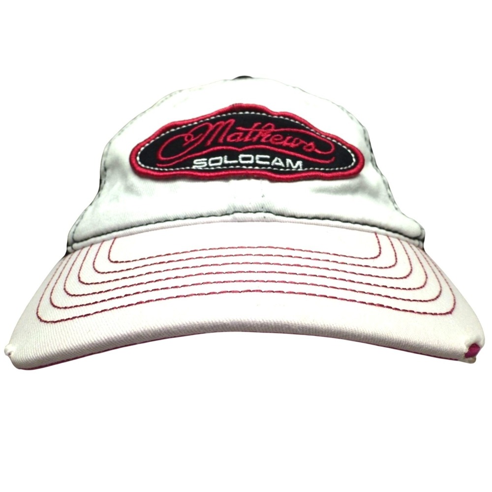 Mathews Solocam Embroidered Trucker Hat With Catchphrase Back Strap White/Black